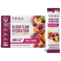 VINIA fruit punch hydration stick ready to mix for boosted hydration and circulation support.