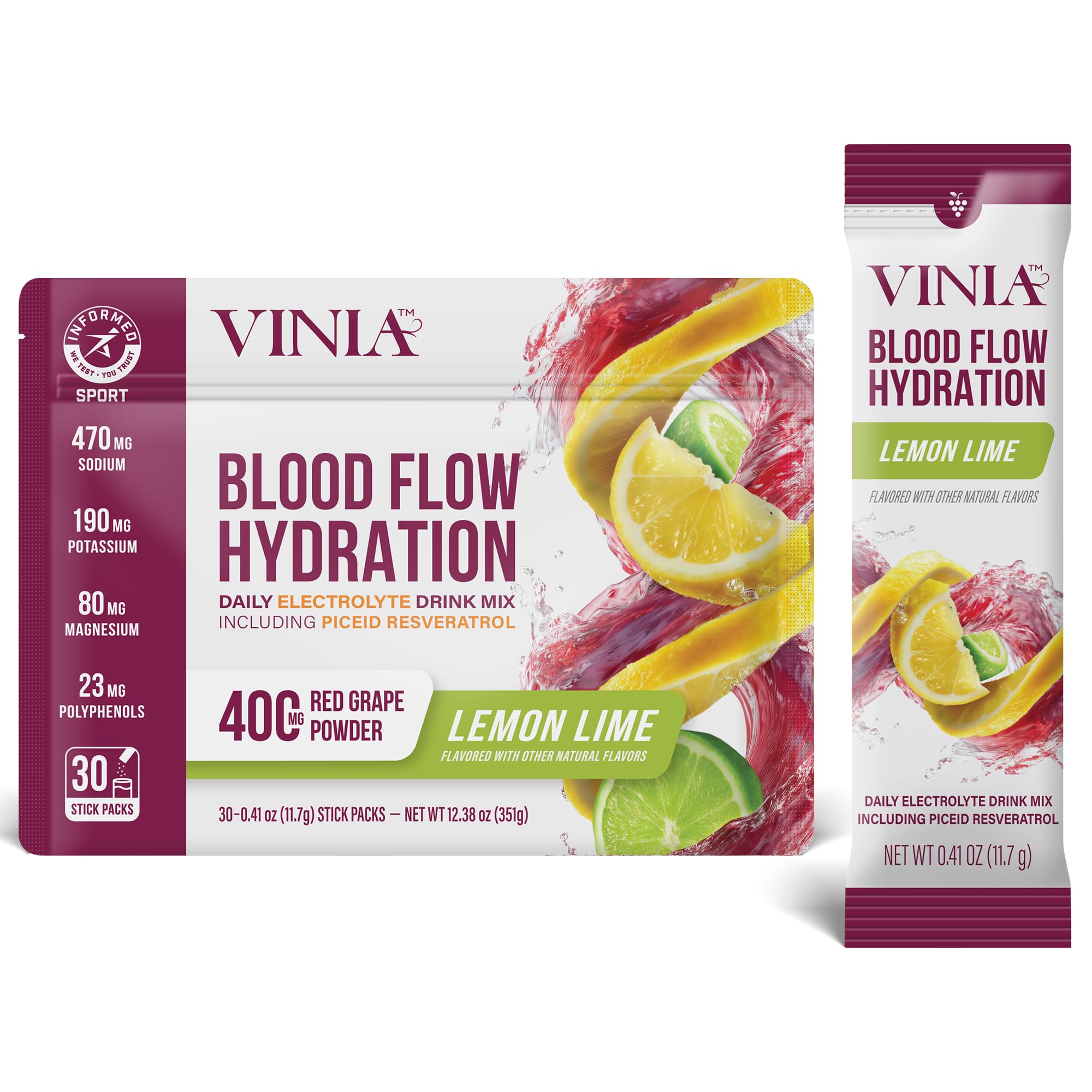 VINIA hydration stick lemon lime to enhance circulation and daytime energy