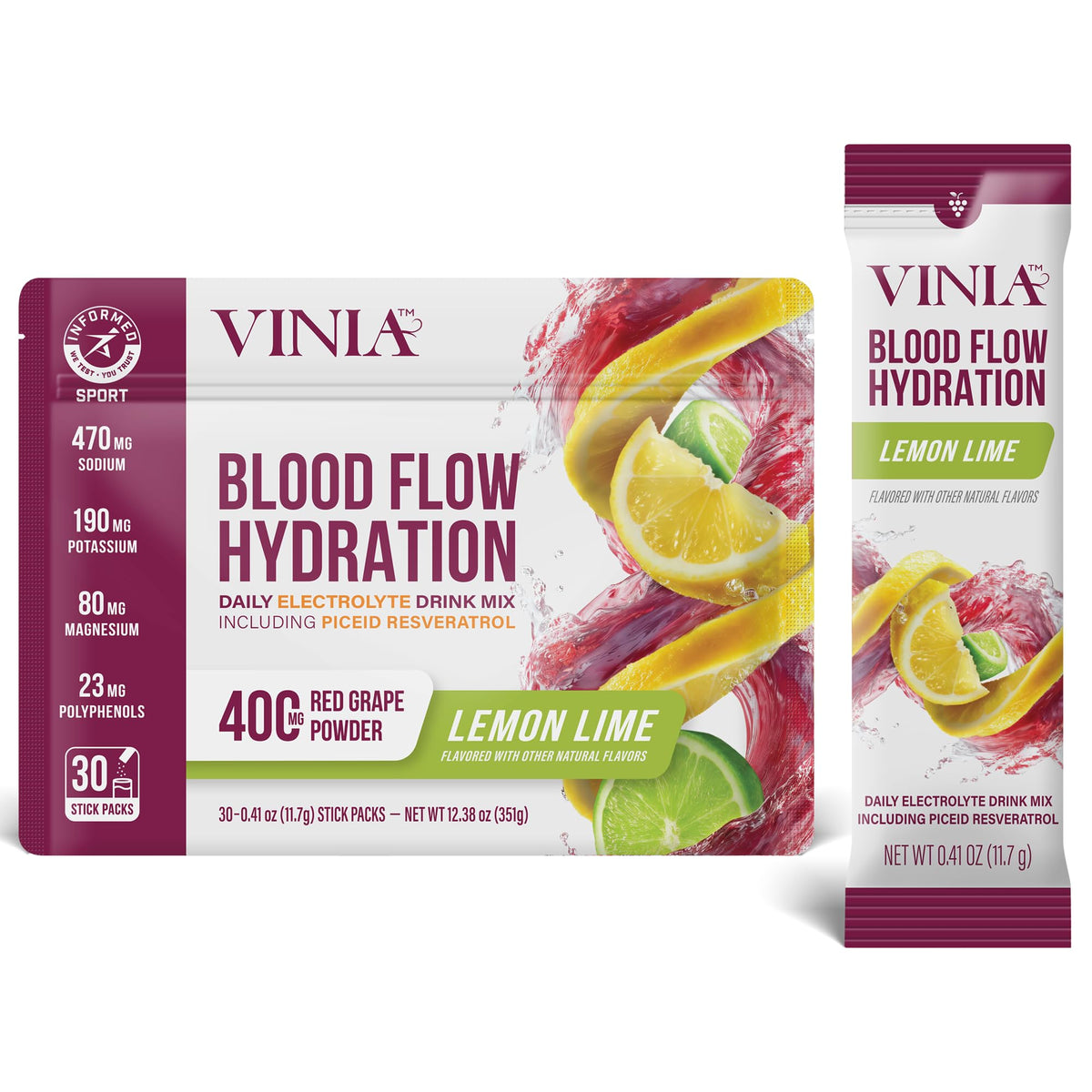 VINIA hydration stick lemon lime to enhance circulation and daytime energy