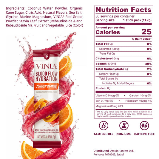 VINIA electrolyte stick-pack offers on-the-go hydration for workouts.