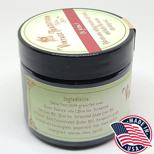 Vintage Tradition Oh Aches balm texture swatch demonstrates a thick spreadable formula ideal for targeted relief