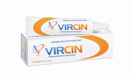 VIRCIN advanced wart-treatment bottle close-up showing precise topical application for plantar wart care.