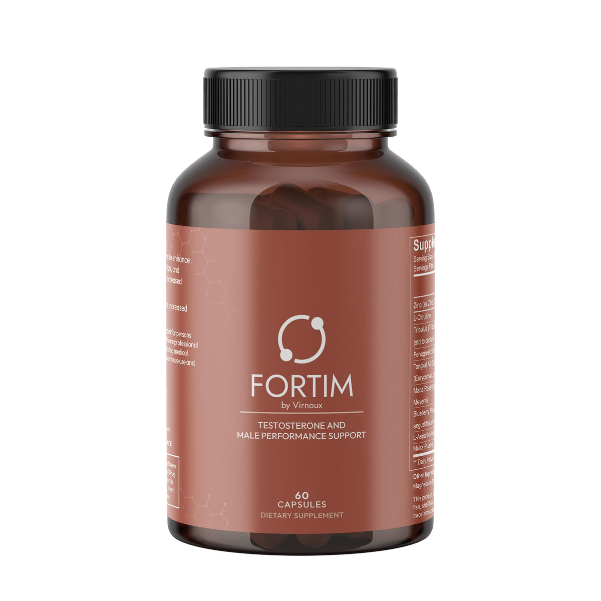 VIRNOUX Fortim bottle cap close-up showing premium packaging for daily vitality support