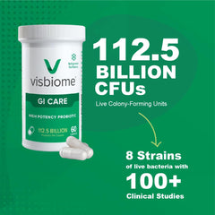 Visbiome GI Care 180 capsules indicates long-term daily probiotic support.