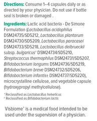 Visbiome GI Care ingredients list shows non-GMO and corn-free formulation.