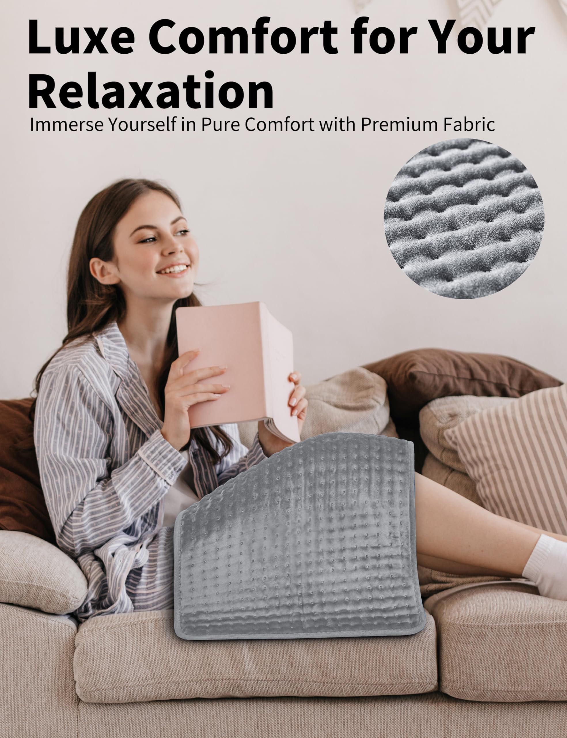 VISFAPAER heating pad with 6 heat settings for personalized warmth.