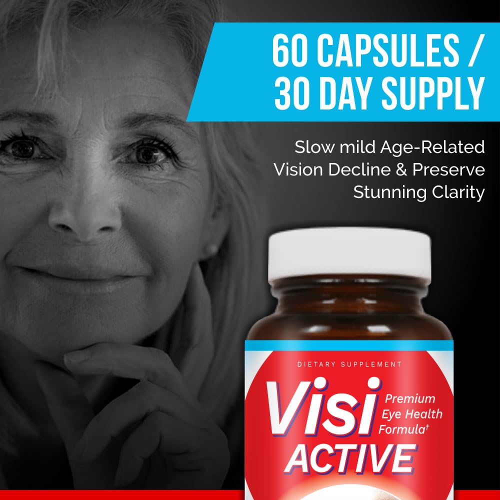 VisiActive vision-support bottle closeup showing easy-to-store packaging.
