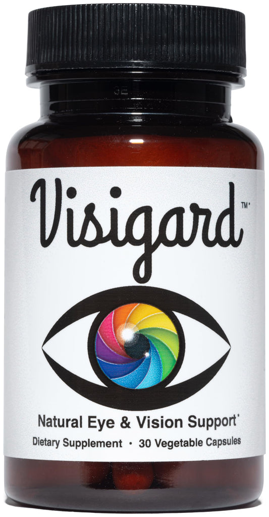 Visigard eye health bottle ready for daily, non-GMO supplement routine.
