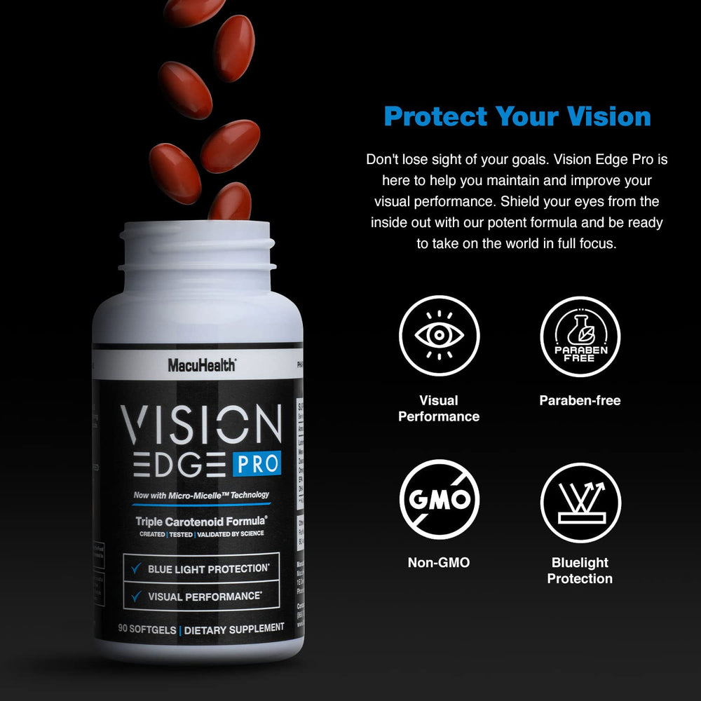 Close-up of VISION EDGE PRO softgels highlighting smooth texture and micro-micell technology