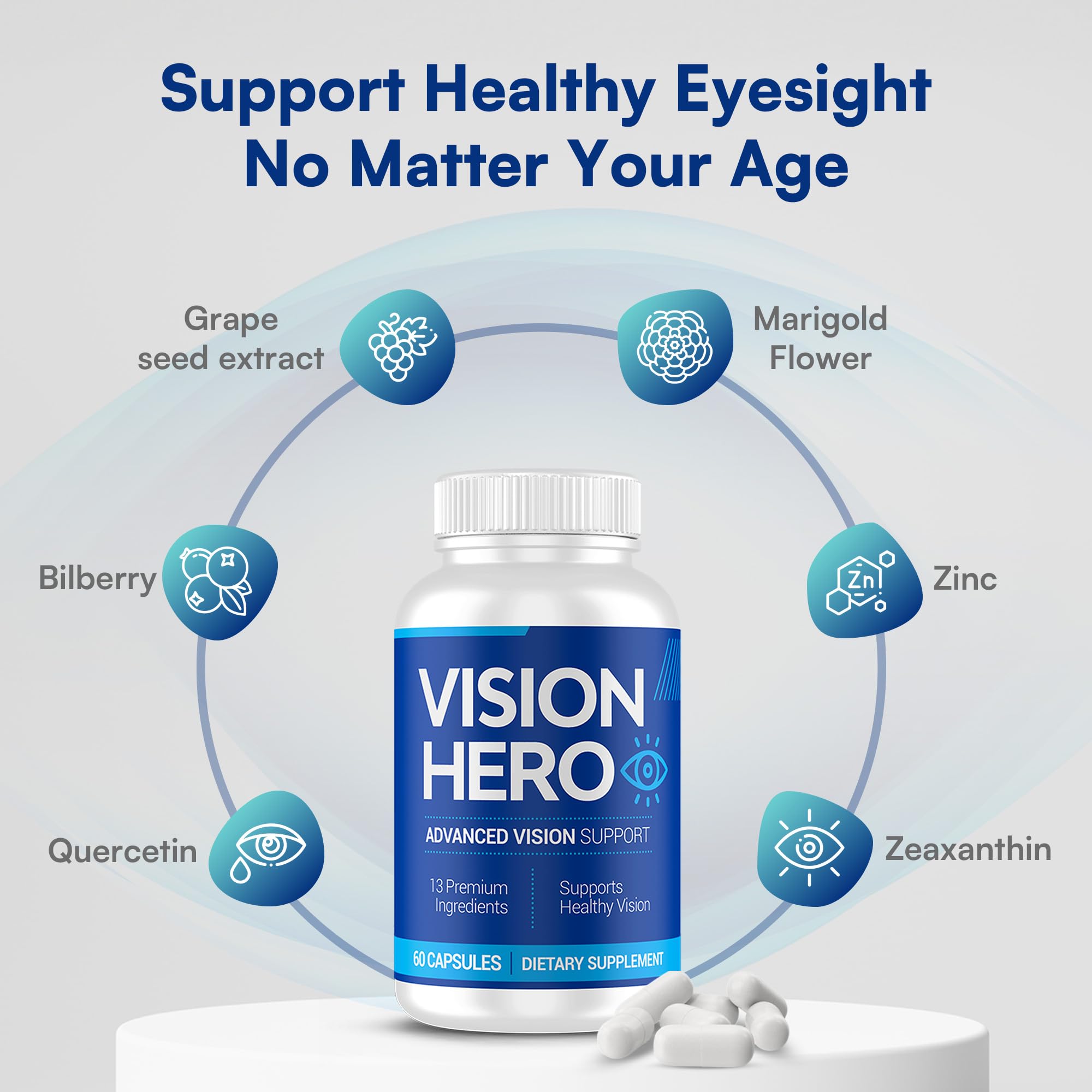 Vision Hero Advanced label and packaging signaling GMP-certified daily supplement.