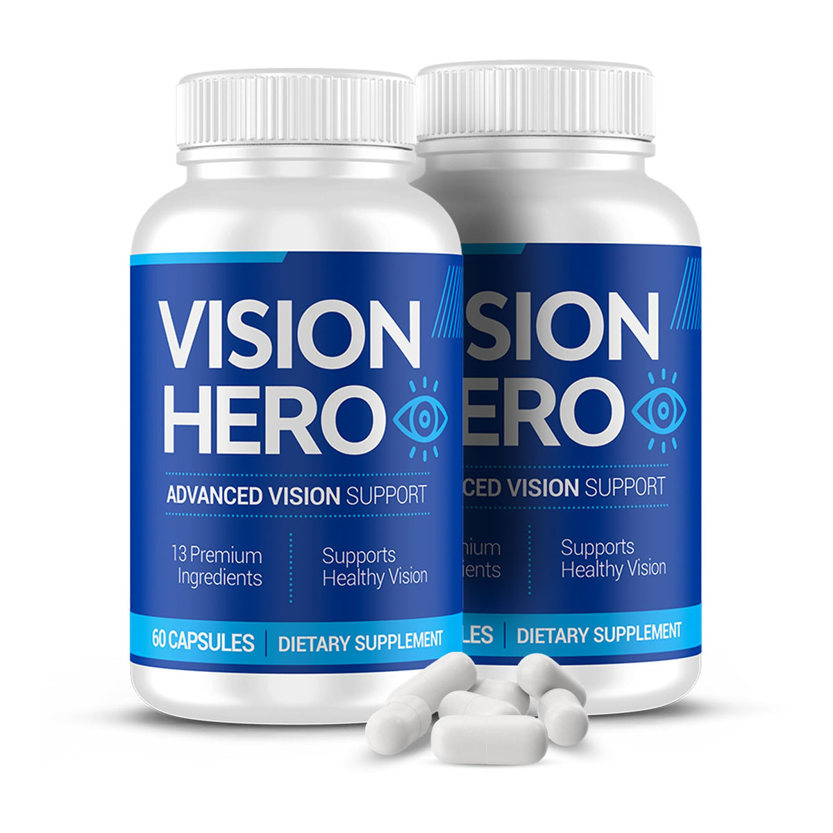 Vision Hero Advanced Vision Support bottle front highlights daily eye health.