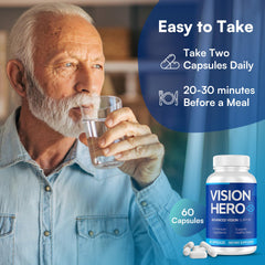 Vision Hero Advanced ingredient visualization emphasizing zeaxanthin and vitamins.