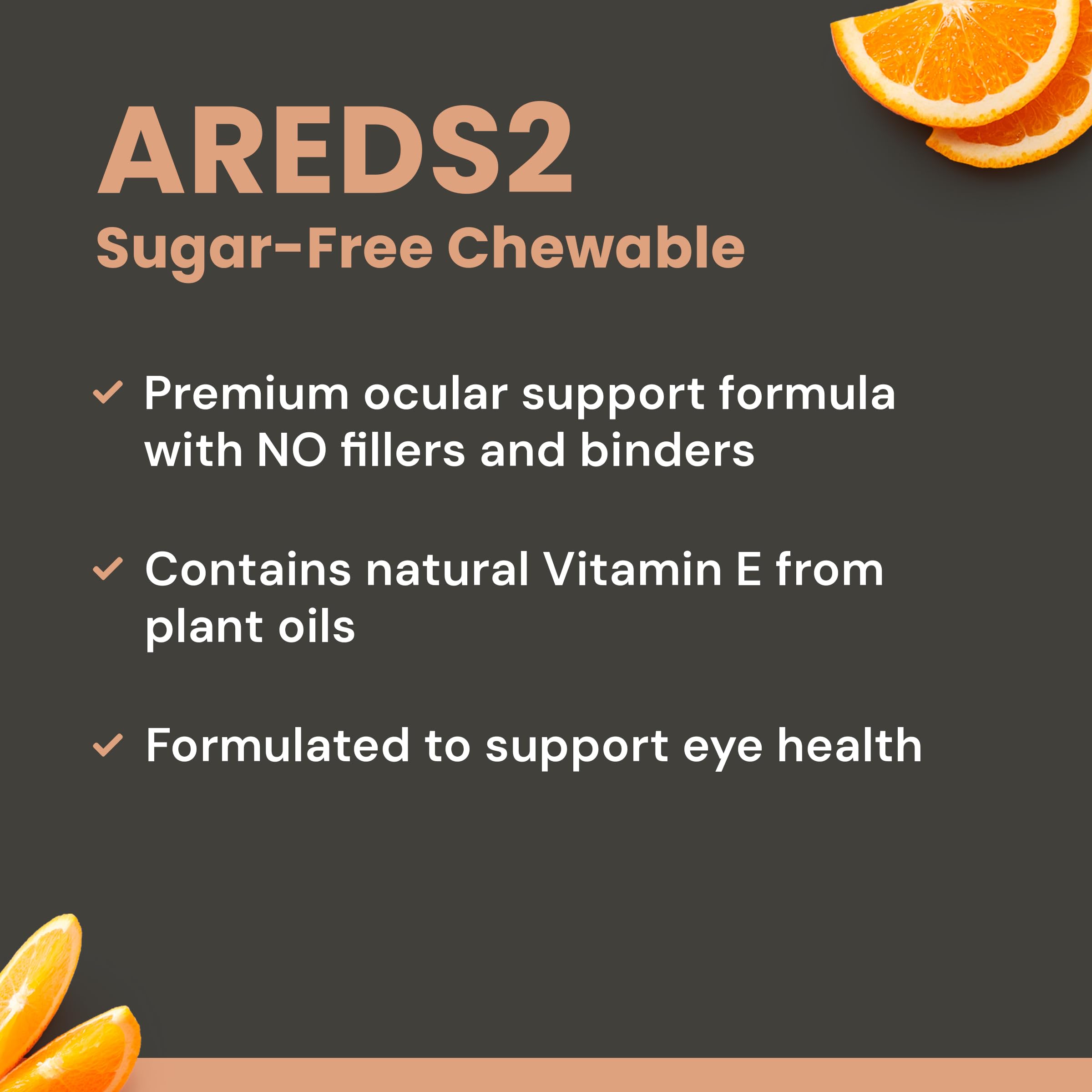 Close-up of VisiVite AREDS 2 chewable tablet showing sugar-free convenience