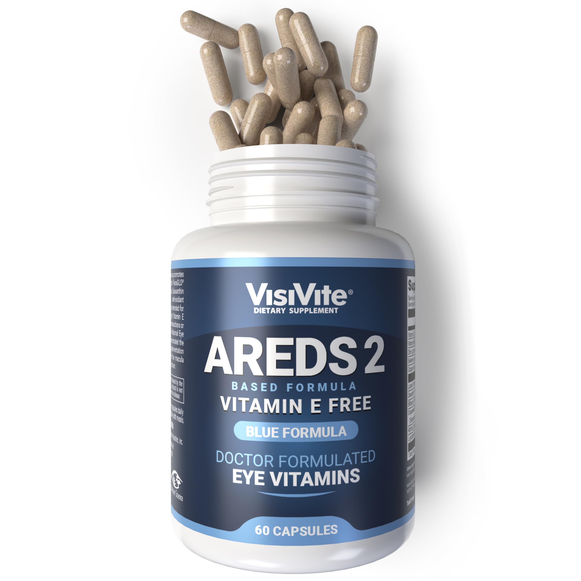 VisiVite AREDS2 eye vitamins bottle with vitamin E-free formula.