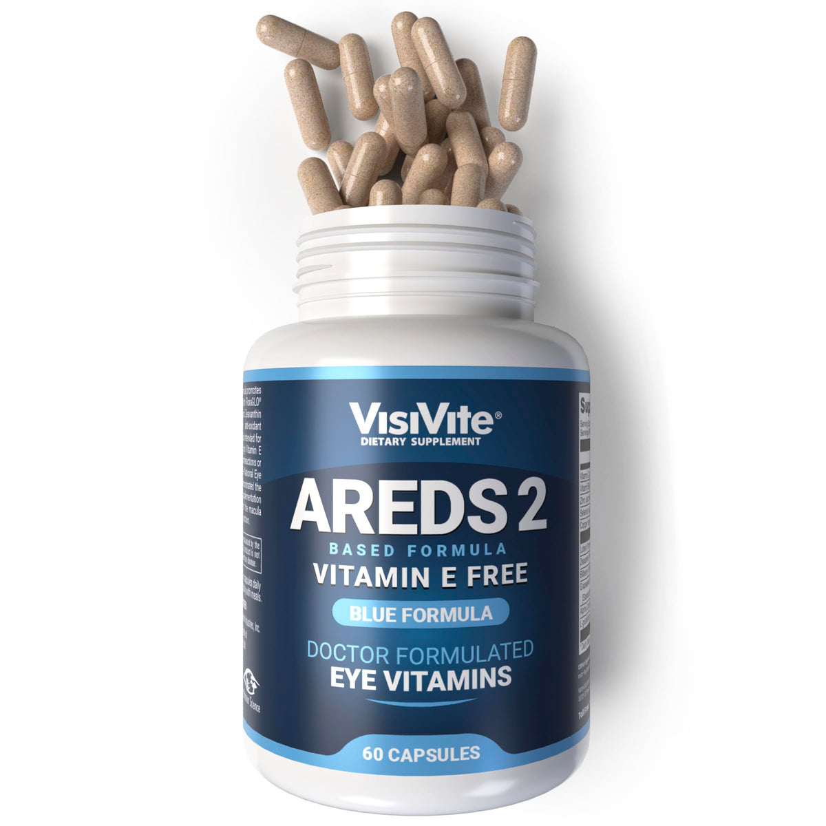 VisiVite AREDS2 eye vitamins bottle with vitamin E-free formula.