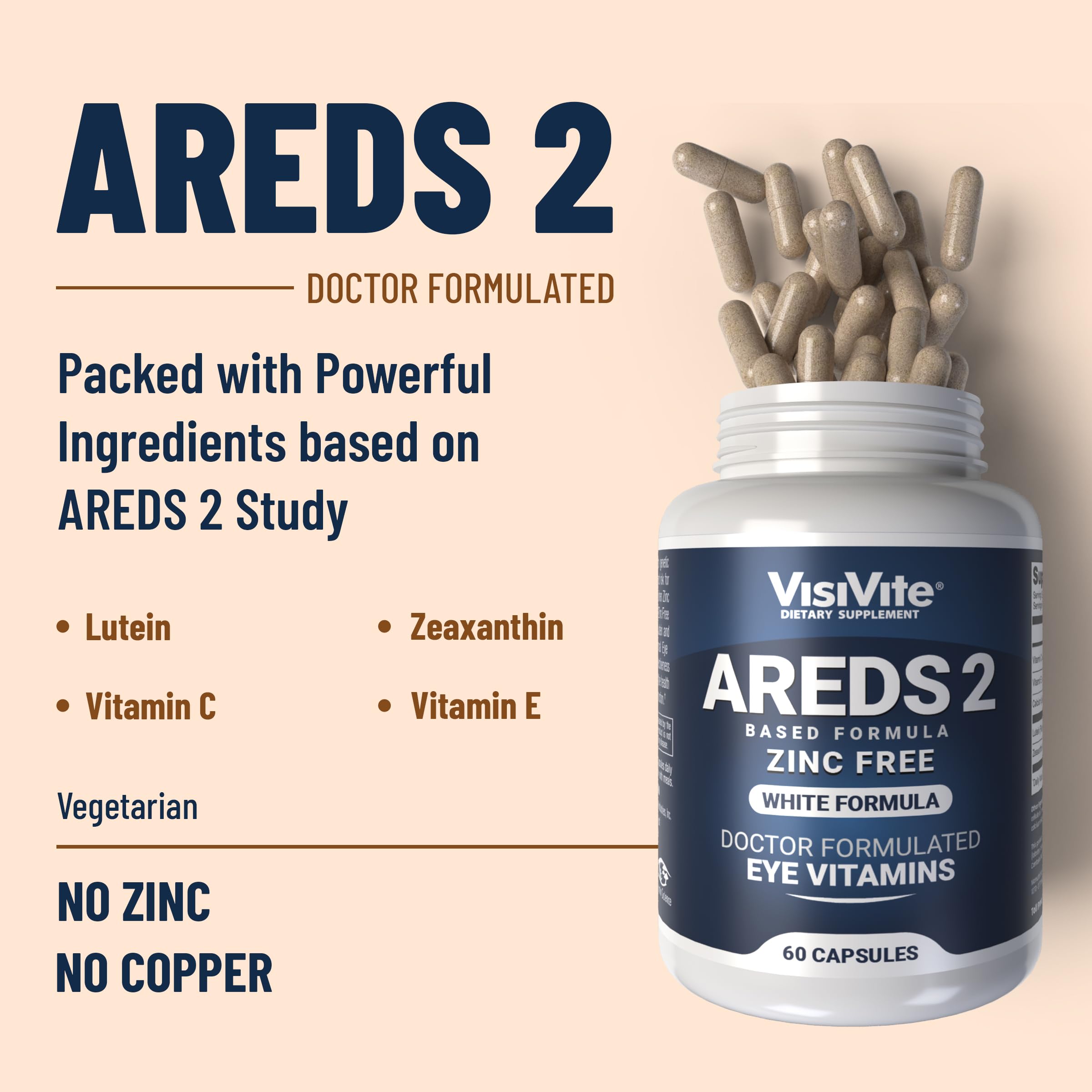 VisiVite zinc-free AREDS2 eye vitamins label highlights lutein and zeaxanthin