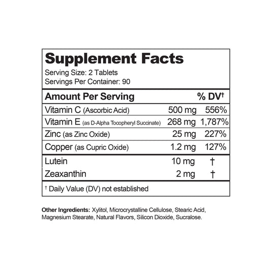 Visual Advantage AREDS II Chewables tropical pack supports eye nutrition with lutein and zeaxanthin.