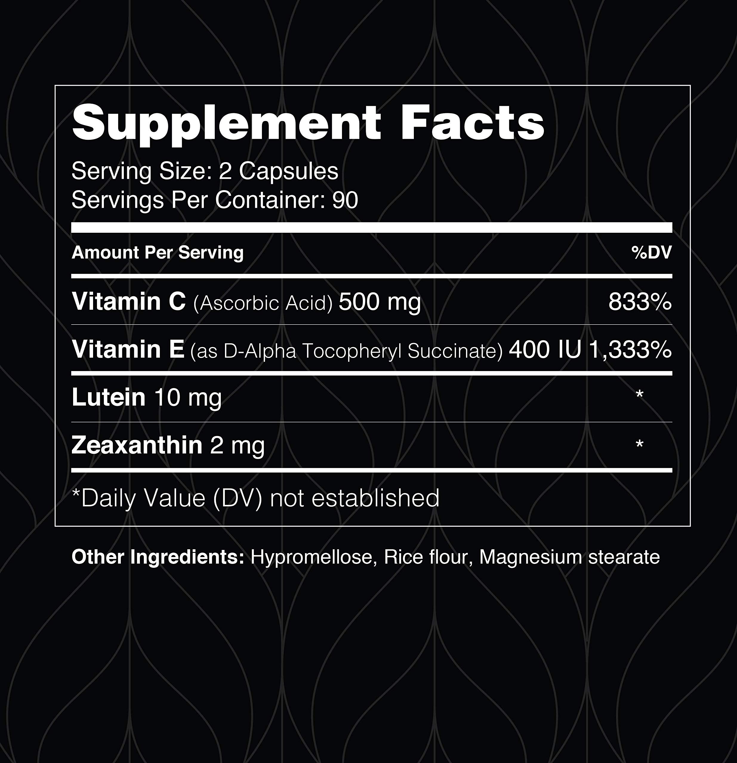 Visual Advantage capsules closeup showing vegetarian, easy-to-swallow packaging.