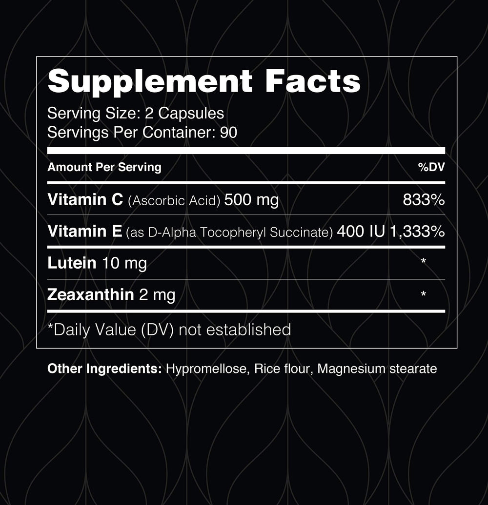 Visual Advantage capsules closeup showing vegetarian, easy-to-swallow packaging.