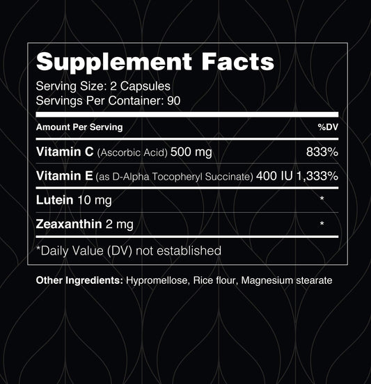 Visual Advantage capsules closeup showing vegetarian, easy-to-swallow packaging.