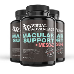 Visual Advantage Macular Support Meso-Z ingredients panel shows vitamins C and E