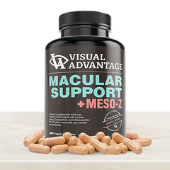 Visual Advantage Macular Support Meso-Z label closeup highlights lutein and zeaxanthin content