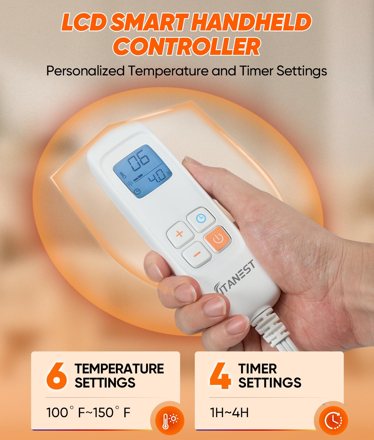 VITANEST LCD display shows heat level and timer for easy control