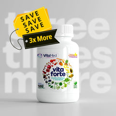 Vita Forte tablets showing probiotics and digestive enzymes for gut comfort