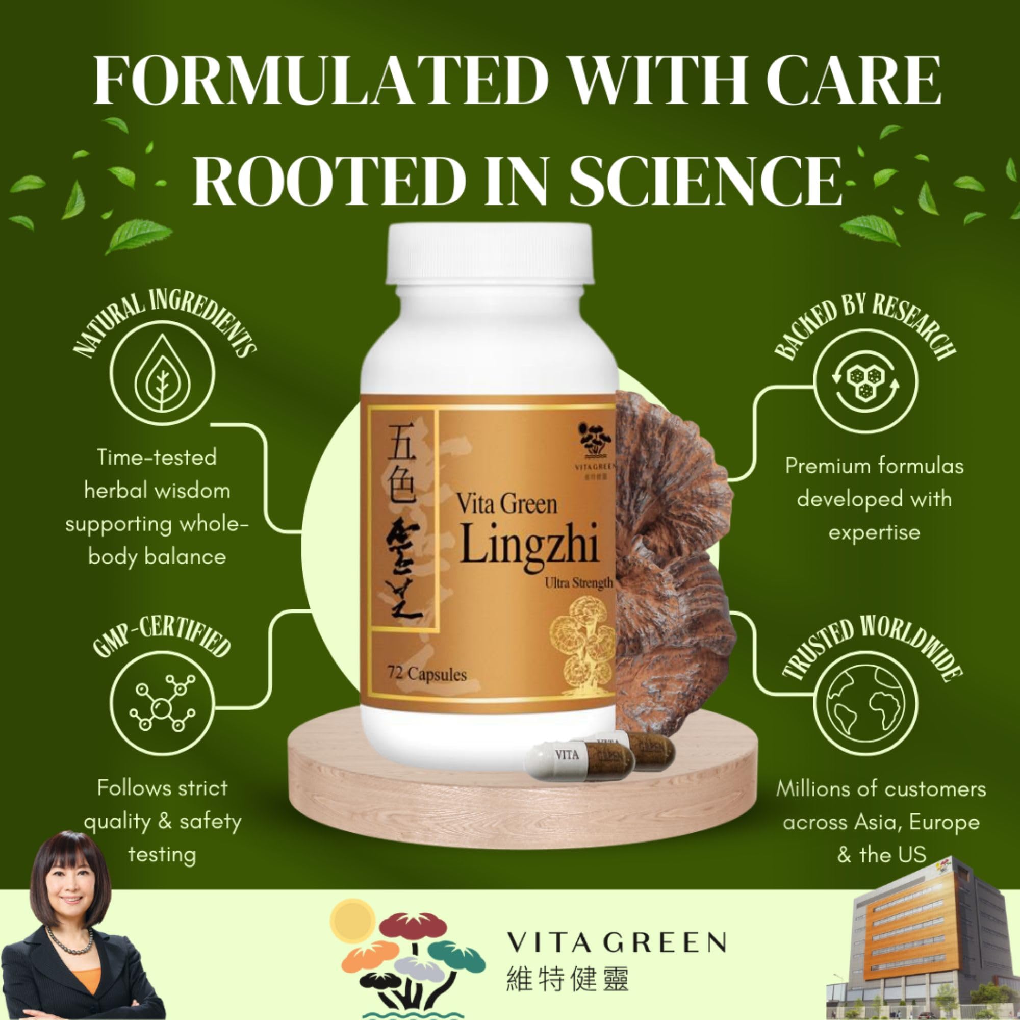 Vita Green Lingzhi on a kitchen counter for daily wellness