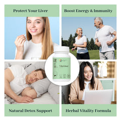 Vita Green Liver Supplement capsules shown for convenient daily use.