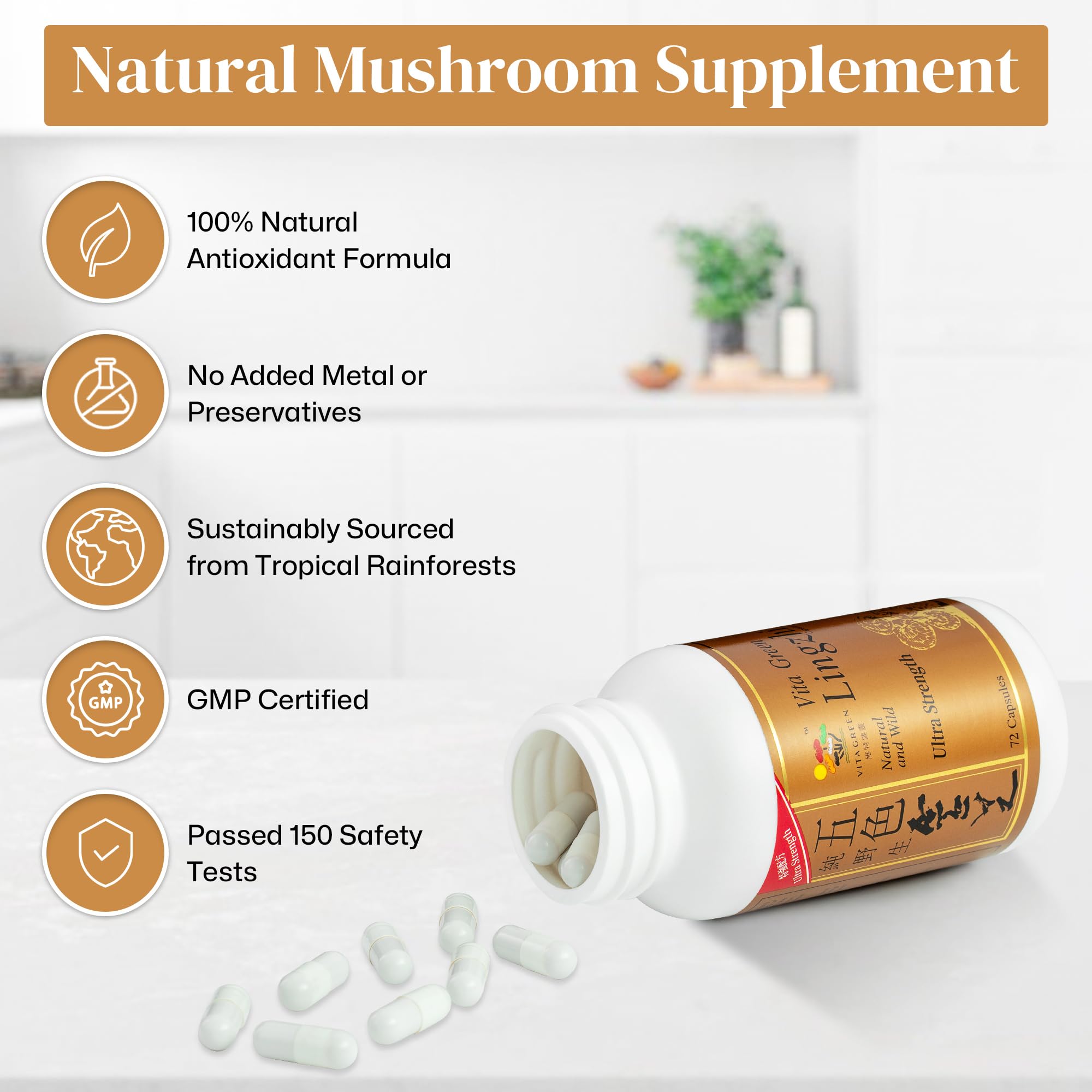 Vita Green reishi mushrooms whole for herbal blend