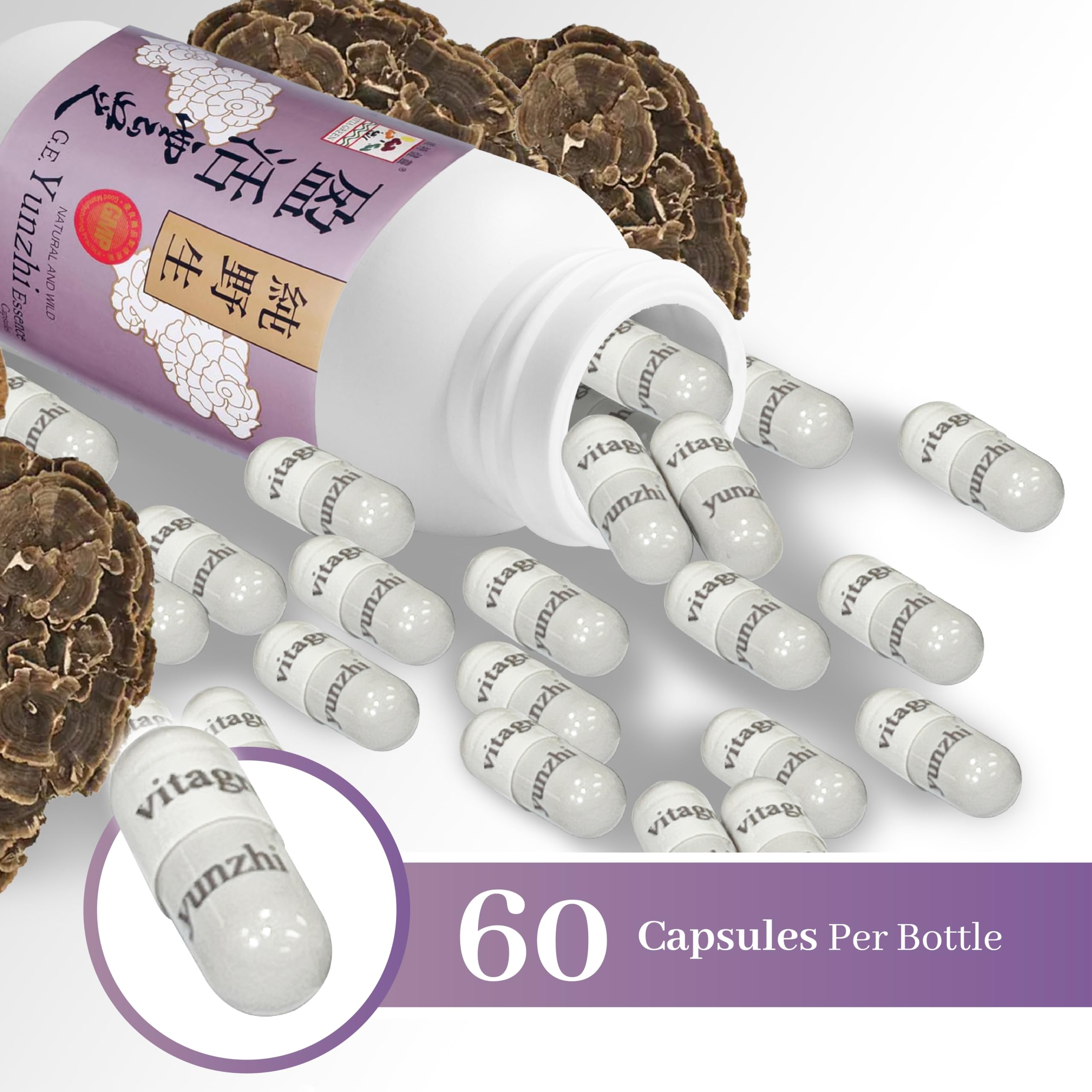 Vita Green Turkey Tail capsules brand-label close-up emphasizes natural formula