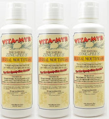 VITA-MYR 16oz mouthwash bottle with gluten-free vegan formula for daily freshness.