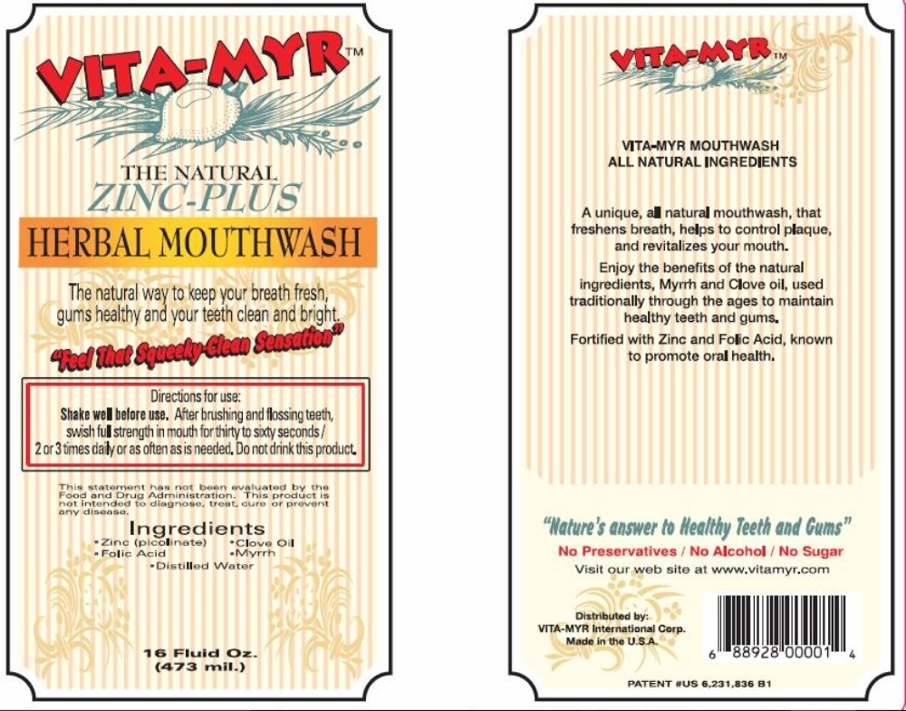 VITA-MYR mouthwash pour setup shows soothing, alcohol-free mouthcare.