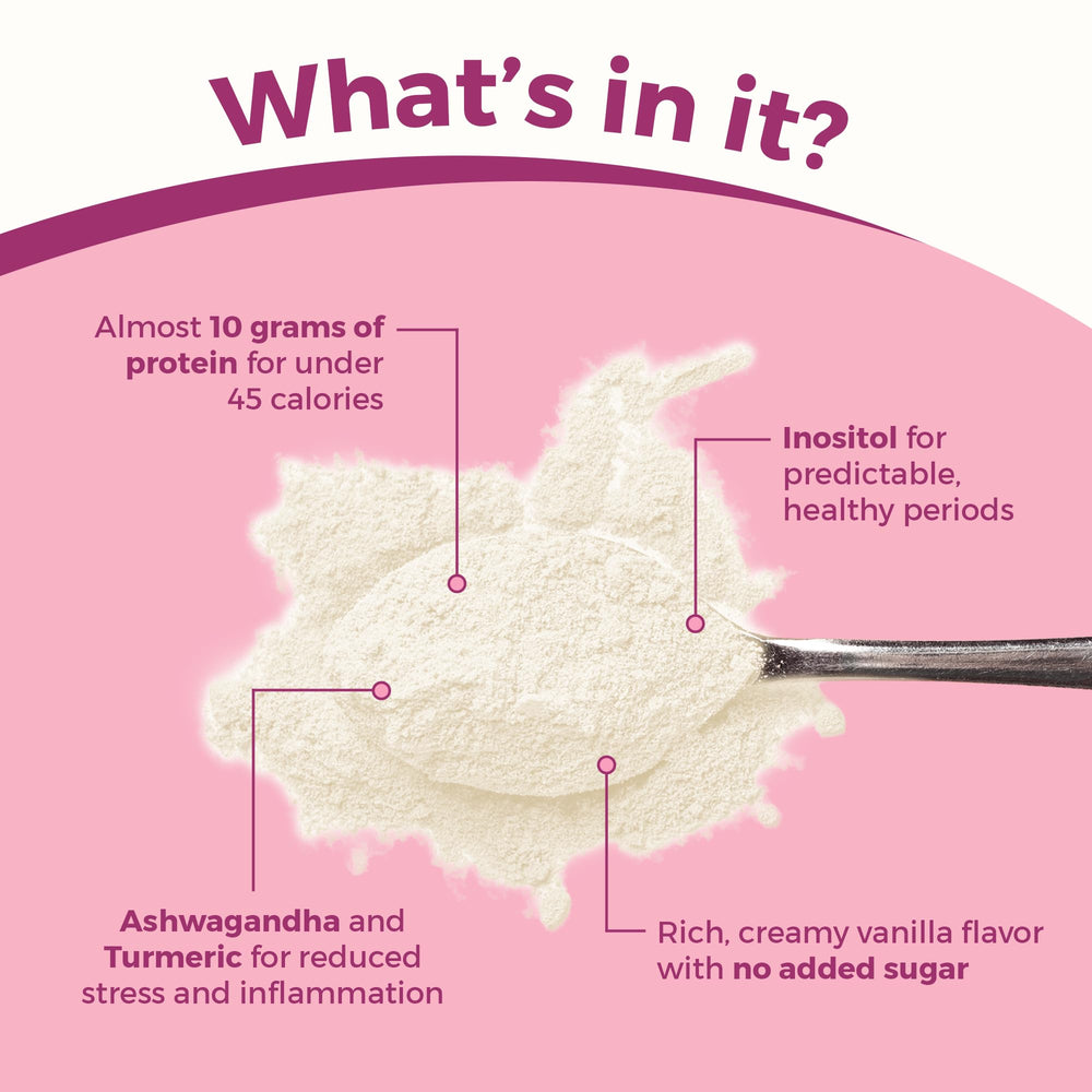 Glass of vanilla collagen shake highlighting smooth flavor and sugar-free profile.