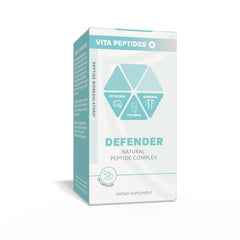 Vita Peptides Defender capsules scene suggesting easy daily supplement routine
