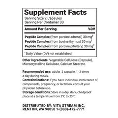 Vita Peptides Defender packaging display conveying premium product from pituitary, thymus, and adrenal peptide blend