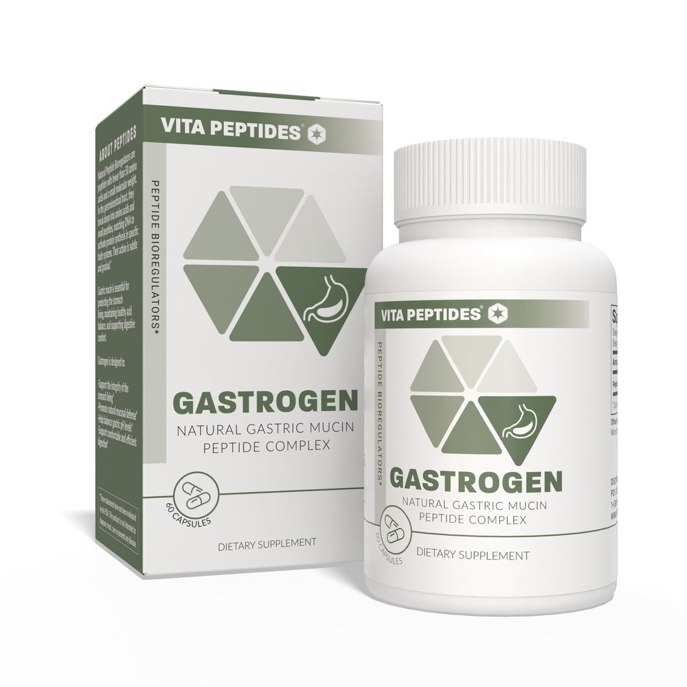 Vita Peptides Gastrogen bottle with label showing natural gastric mucin support possibility