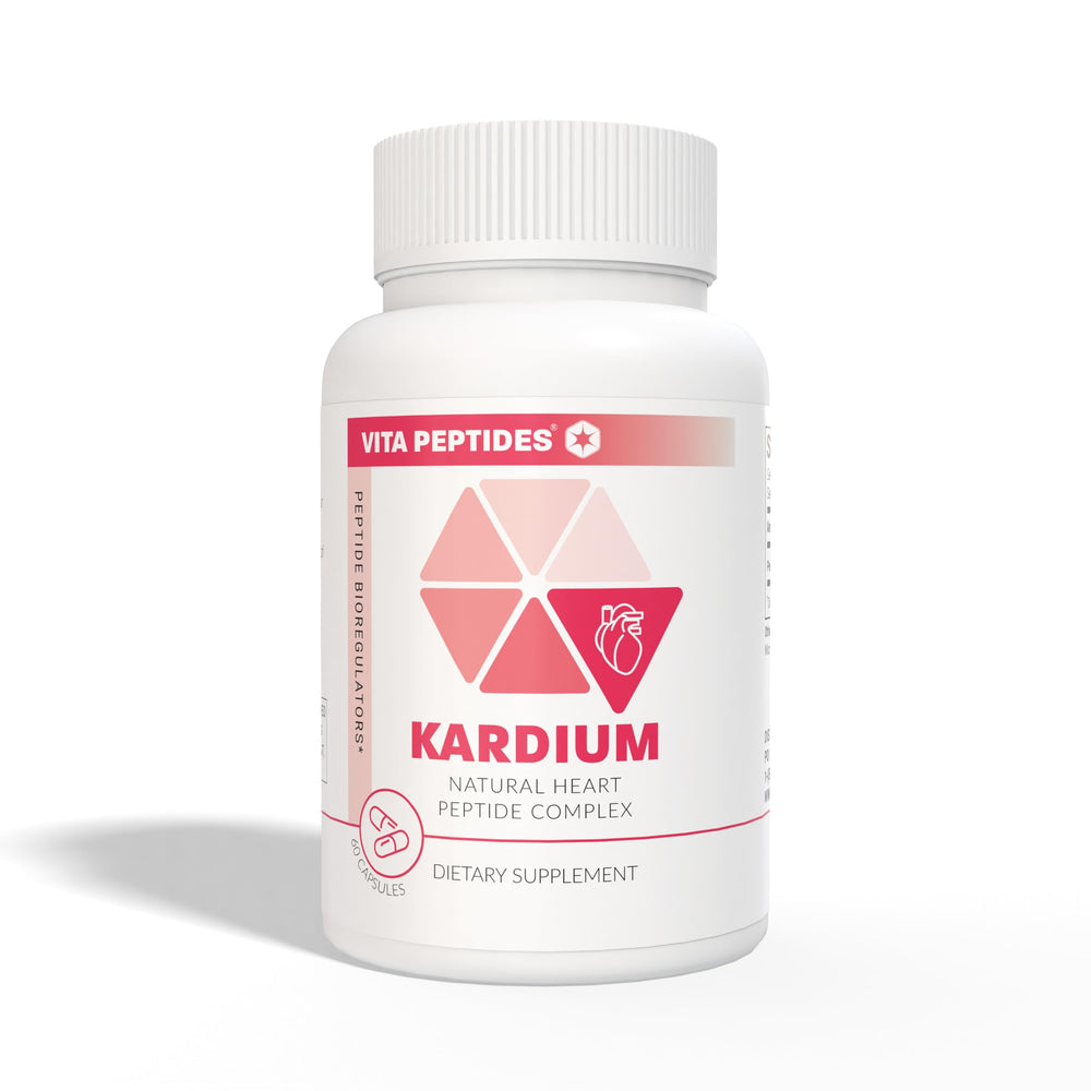 Vita Peptides Kardium capsule packaging closeup showcases heart health bioregulators for circulation