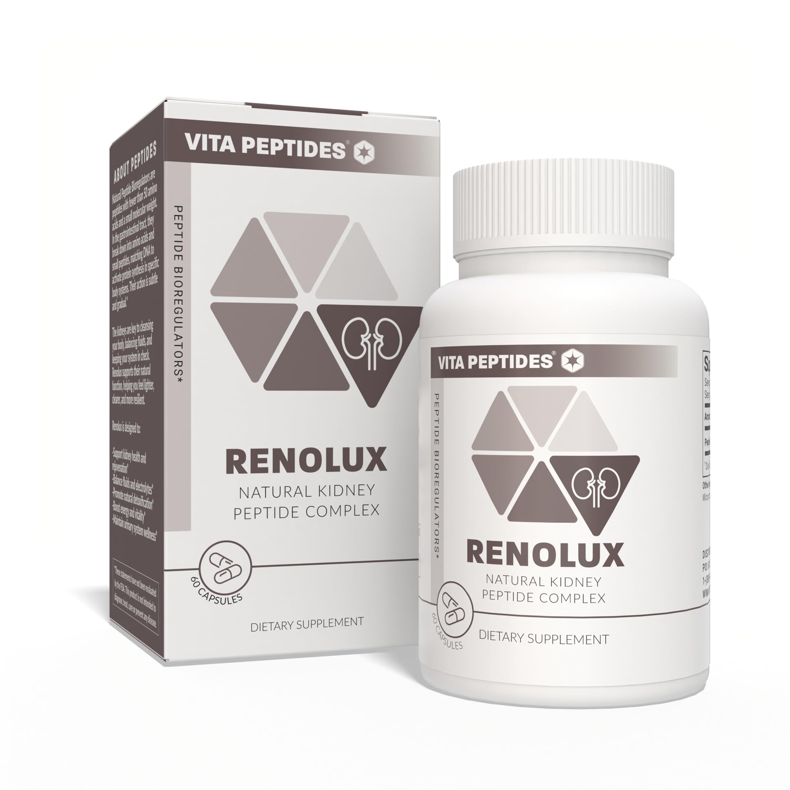 Vita Peptides Renolux bottle close-up highlighting kidney support and detox potential