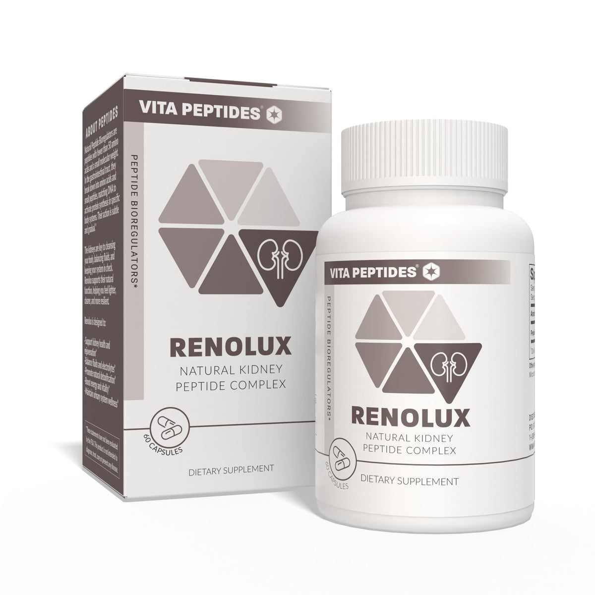 Vita Peptides Renolux bottle close-up highlighting kidney support and detox potential