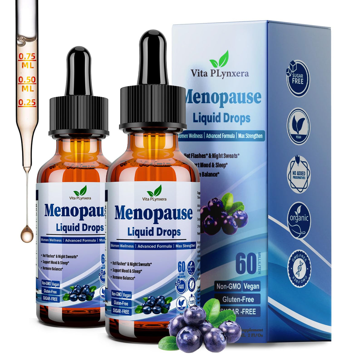 Vita PLynxera 2-pack bottle lemon flavor for fast-absorbing menopause support.