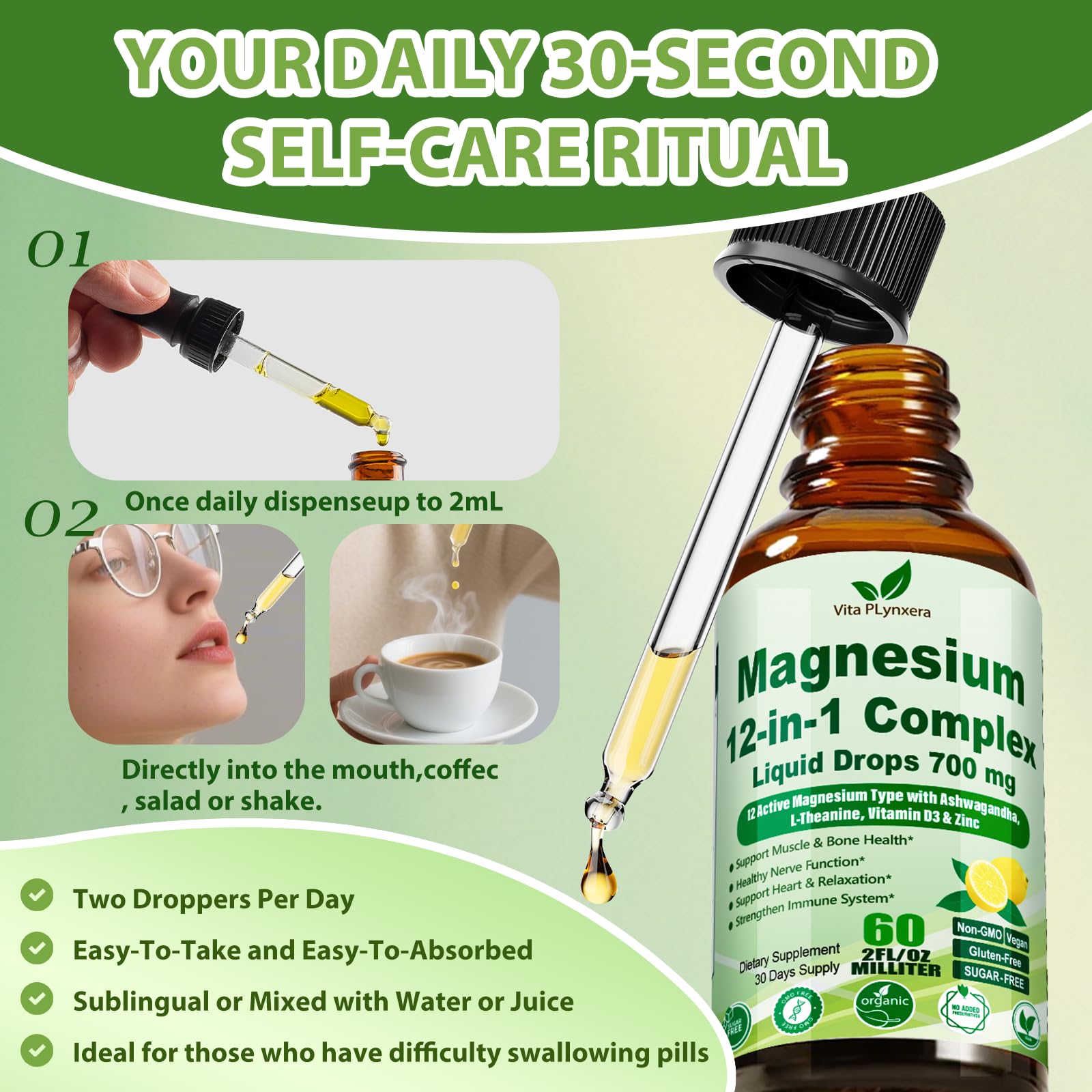 Vita PLynxera magnesium complex with D3 and Ashwagandha Theanine promotes calm