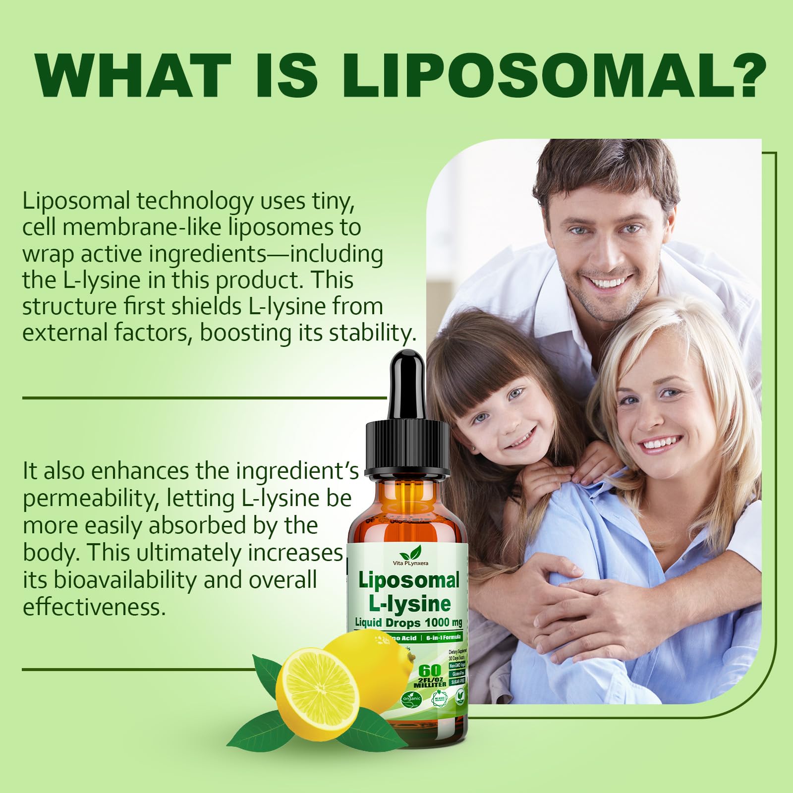Illustration of liposomal lysine technology for faster delivery and potency