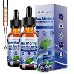 Vita PLynxera Moringa drops bottle on counter for daily energy support.