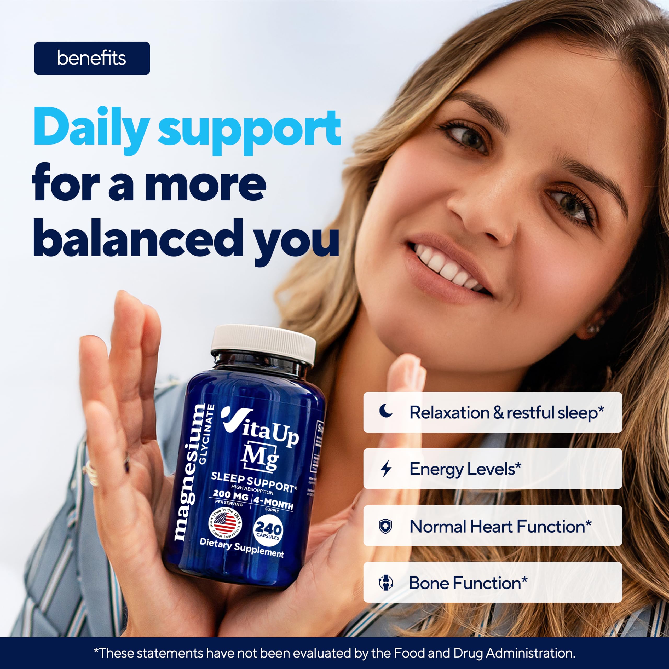 VitaUp ingredients panel notes magnesium glycinate composition and purity