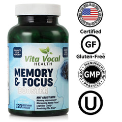 Vita Vocal bottle packaging on desk for daily cognitive support