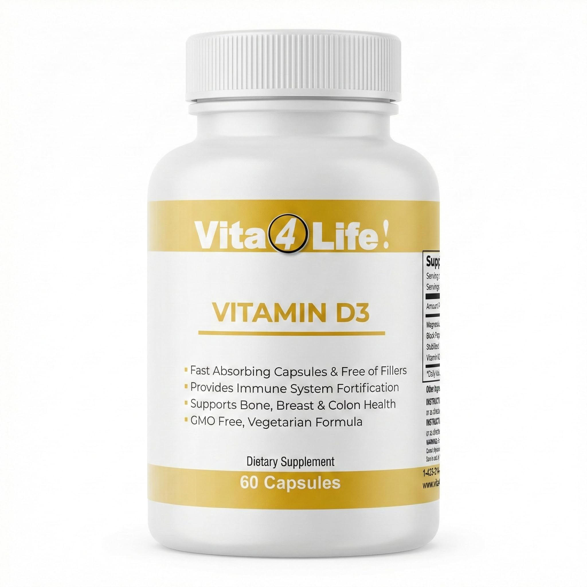 Vita4Life D3 K2 Magnesium bottle provides immune and bone support.