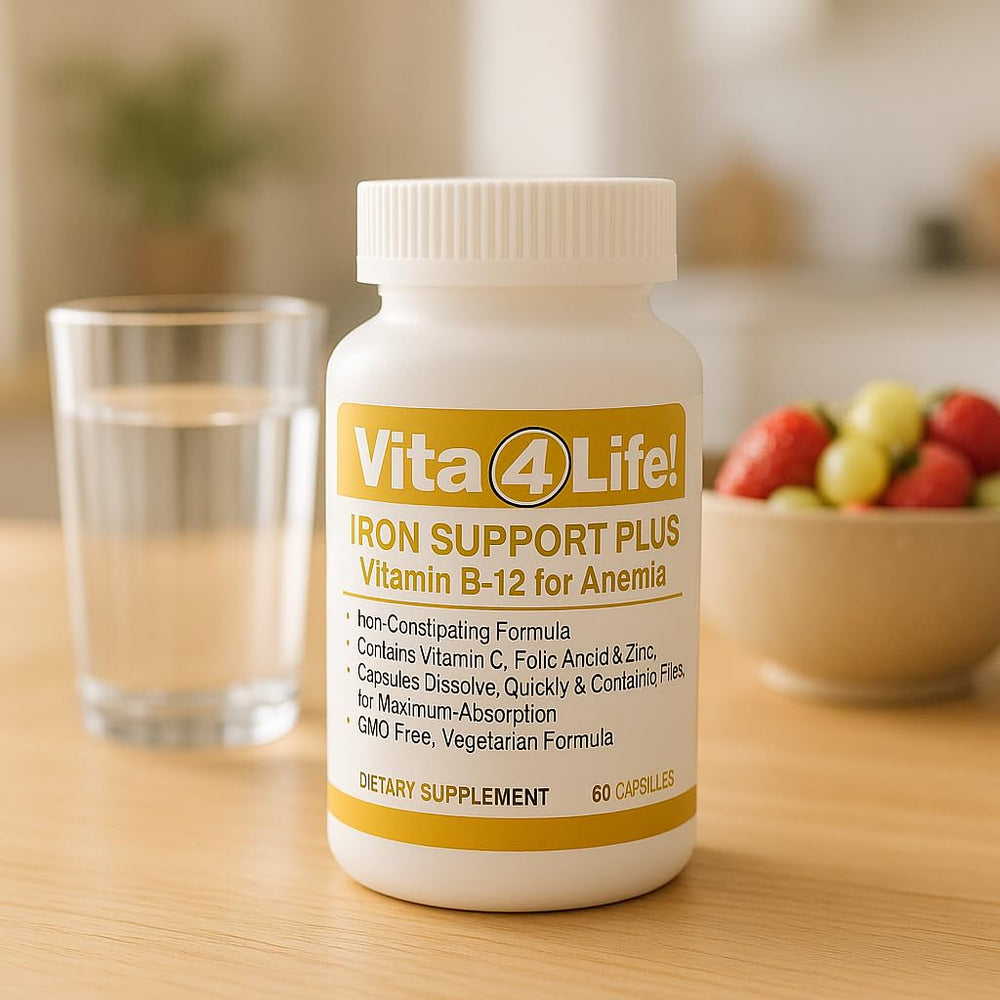 Label closeup highlights chelated iron and vitamin blend in Vita4Life