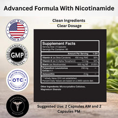 VitaArmor SunArmor Advanced label close-up highlighting Nicotinamide and Polypodium Leucotomos.